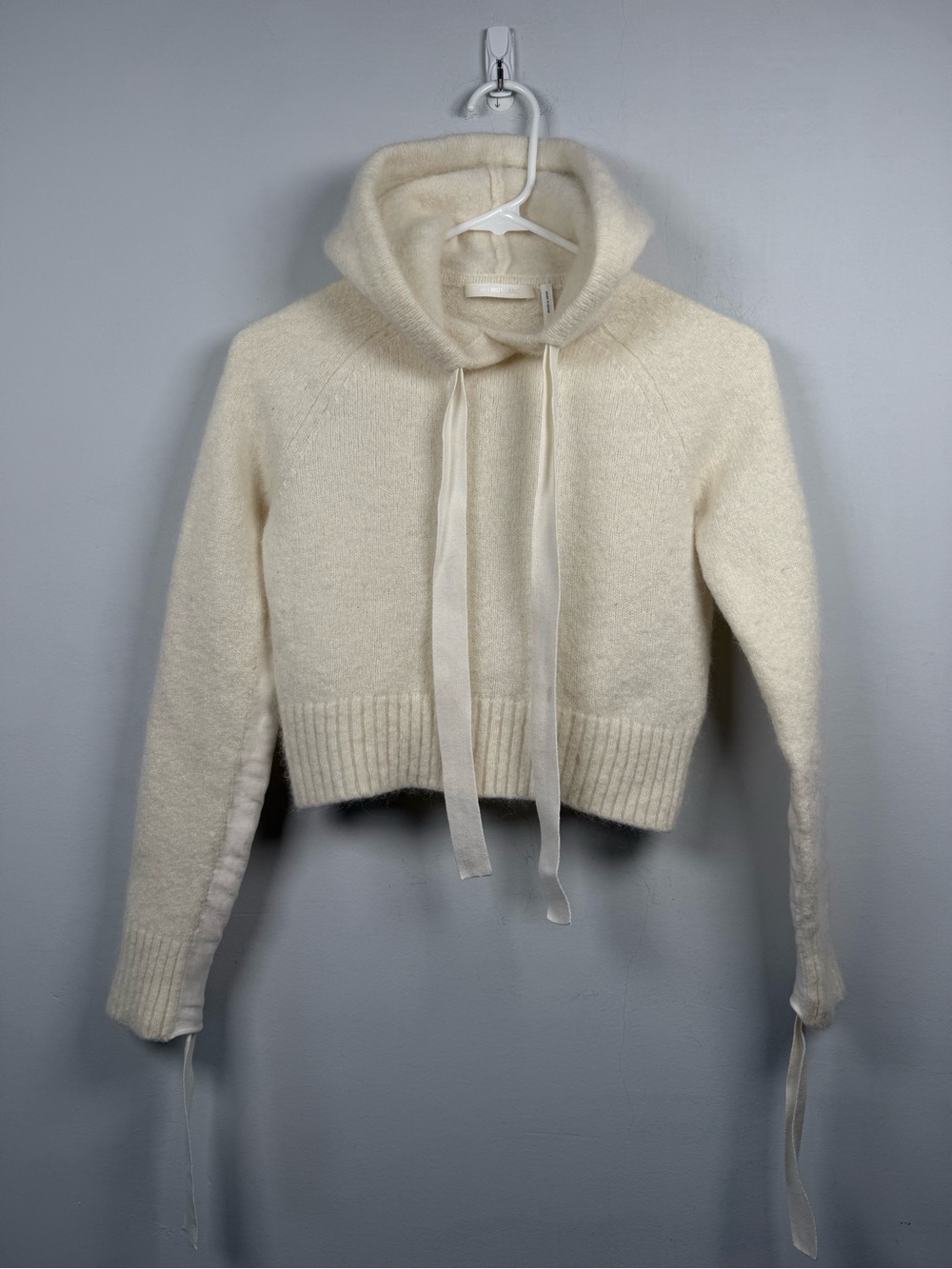 Helmut Lang Cream Cropped Hooded Sweater, Wool/ Alpaca, Size XS/0